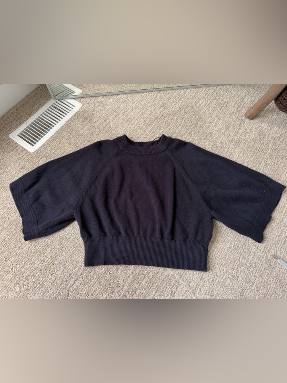 Zara Navy Short-Sleeve Knit Top